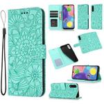 For Samsung Galaxy A70s Skin Feel Embossed Sunflower Horizontal Flip Leather Case with Holder & Card Slots & Wallet & Lanyard(Green)