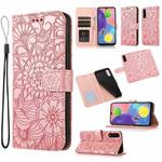 For Samsung Galaxy A70s Skin Feel Embossed Sunflower Horizontal Flip Leather Case with Holder & Card Slots & Wallet & Lanyard(Rose Gold)