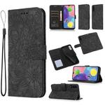 For Samsung Galaxy A70s Skin Feel Embossed Sunflower Horizontal Flip Leather Case with Holder & Card Slots & Wallet & Lanyard(Black)