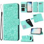 For Samsung Galaxy S10 Skin Feel Embossed Sunflower Horizontal Flip Leather Case with Holder & Card Slots & Wallet & Lanyard(Green)