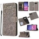 For Samsung Galaxy S10e Skin Feel Embossed Sunflower Horizontal Flip Leather Case with Holder & Card Slots & Wallet & Lanyard(Gray)