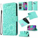 For Samsung Galaxy A40 Skin Feel Embossed Sunflower Horizontal Flip Leather Case with Holder & Card Slots & Wallet & Lanyard(Green)