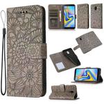 For Samsung Galaxy J6 Skin Feel Embossed Sunflower Horizontal Flip Leather Case with Holder & Card Slots & Wallet & Lanyard(Gray)