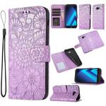 For Samsung Galaxy A5 (2017) Skin Feel Embossed Sunflower Horizontal Flip Leather Case with Holder & Card Slots & Wallet & Lanyard(Purple)
