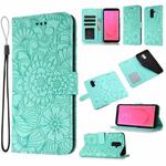 For Samsung Galaxy J8 Skin Feel Embossed Sunflower Horizontal Flip Leather Case with Holder & Card Slots & Wallet & Lanyard(Green)