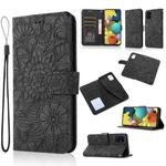 For Samsung Galaxy A51 Skin Feel Embossed Sunflower Horizontal Flip Leather Case with Holder & Card Slots & Wallet & Lanyard(Black)