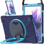 For Samsung Galaxy Tab S7 FE T730 Silicone + PC Protective Case with Holder & Shoulder Strap(Navy Blue + Blue)