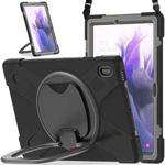 For Samsung Galaxy Tab S7 FE T730 Silicone + PC Protective Case with Holder & Shoulder Strap(Black+Grey)