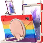 For Samsung Galaxy Tab S7 FE T730 Silicone + PC Protective Case with Holder & Shoulder Strap(Colorful Red)