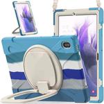 For Samsung Galaxy Tab S7 FE T730 Silicone + PC Protective Case with Holder & Shoulder Strap(Colorful Blue)