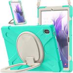 For Samsung Galaxy Tab S7 FE T730 Silicone + PC Protective Case with Holder & Shoulder Strap(Mint Green)