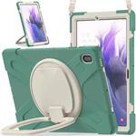 For Samsung Galaxy Tab S7 FE T730 Silicone + PC Protective Case with Holder & Shoulder Strap(Emerald Green)