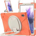 For Samsung Galaxy Tab S7 FE T730 Silicone + PC Protective Case with Holder & Shoulder Strap(Living Coral)