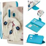 For Samsung Galaxy M30 Colored Drawing Pattern Cross Texture Horizontal Flip PU Leather Case with Holder & Card Slots & Wallet(Blue Eye Cat)