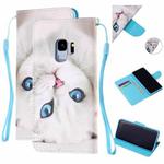 For Samsung Galaxy S9 Colored Drawing Pattern Cross Texture Horizontal Flip PU Leather Case with Holder & Card Slots & Wallet(Blue Eye Cat)