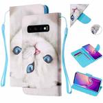 For Samsung Galaxy S10 Colored Drawing Pattern Cross Texture Horizontal Flip PU Leather Case with Holder & Card Slots & Wallet(Blue Eye Cat)