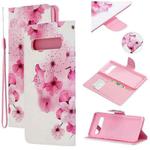 For Samsung Galaxy S10 5G Colored Drawing Pattern Cross Texture Horizontal Flip PU Leather Case with Holder & Card Slots & Wallet(Peach Blossom)