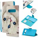 For Samsung Galaxy S10 5G Colored Drawing Pattern Cross Texture Horizontal Flip PU Leather Case with Holder & Card Slots & Wallet(Blue Eye Cat)