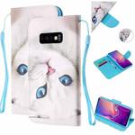 For Samsung Galaxy S10e Colored Drawing Pattern Cross Texture Horizontal Flip PU Leather Case with Holder & Card Slots & Wallet(Blue Eye Cat)