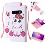 For Samsung Galaxy S10+ Colored Drawing Pattern Cross Texture Horizontal Flip PU Leather Case with Holder & Card Slots & Wallet(Pink Unicorn)