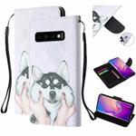 For Samsung Galaxy S10+ Colored Drawing Pattern Cross Texture Horizontal Flip PU Leather Case with Holder & Card Slots & Wallet(Husky)