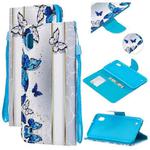 For Samsung Galaxy A10 Colored Drawing Pattern Cross Texture Horizontal Flip PU Leather Case with Holder & Card Slots & Wallet(Blue Butterfly)
