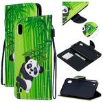 For Samsung Galaxy A10 Colored Drawing Pattern Cross Texture Horizontal Flip PU Leather Case with Holder & Card Slots & Wallet(Panda Bamboo)