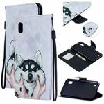 For Samsung Galaxy A10 Colored Drawing Pattern Cross Texture Horizontal Flip PU Leather Case with Holder & Card Slots & Wallet(Husky)