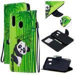 For Samsung Galaxy A20 / A30 Colored Drawing Pattern Cross Texture Horizontal Flip PU Leather Case with Holder & Card Slots & Wallet(Panda Bamboo)