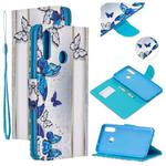 For Samsung Galaxy A20s Colored Drawing Pattern Cross Texture Horizontal Flip PU Leather Case with Holder & Card Slots & Wallet(Blue Butterfly)