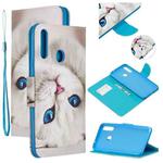 For Samsung Galaxy A20s Colored Drawing Pattern Cross Texture Horizontal Flip PU Leather Case with Holder & Card Slots & Wallet(Blue Eye Cat)