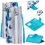 For Samsung Galaxy A50 Colored Drawing Pattern Cross Texture Horizontal Flip PU Leather Case with Holder & Card Slots & Wallet(Blue Butterfly)