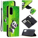 For Samsung Galaxy A51 Colored Drawing Pattern Cross Texture Horizontal Flip PU Leather Case with Holder & Card Slots & Wallet(Panda Bamboo)