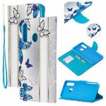 For Samsung Galaxy A60 / M40 Colored Drawing Pattern Cross Texture Horizontal Flip PU Leather Case with Holder & Card Slots & Wallet(Blue Butterfly)