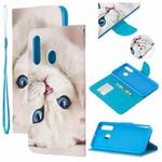 For Samsung Galaxy A60 / M40 Colored Drawing Pattern Cross Texture Horizontal Flip PU Leather Case with Holder & Card Slots & Wallet(Blue Eye Cat)