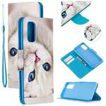 For Samsung Galaxy A71 Colored Drawing Pattern Cross Texture Horizontal Flip PU Leather Case with Holder & Card Slots & Wallet(Blue Eye Cat)