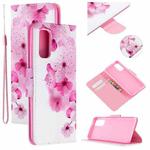 For Samsung Galaxy S20 Colored Drawing Pattern Cross Texture Horizontal Flip PU Leather Case with Holder & Card Slots & Wallet(Peach Blossom)