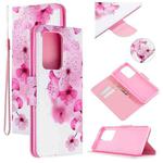For Samsung Galaxy S20 Ultra Colored Drawing Pattern Cross Texture Horizontal Flip PU Leather Case with Holder & Card Slots & Wallet(Peach Blossom)