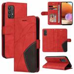 For Samsung Galaxy A32 4G Dual-color Splicing Horizontal Flip PU Leather Case with Holder & Card Slots & Wallet(Red)