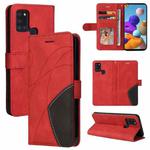 For Samsung Galaxy A21s Dual-color Splicing Horizontal Flip PU Leather Case with Holder & Card Slots & Wallet(Red)