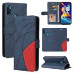 For Samsung Galaxy M11 Dual-color Splicing Horizontal Flip PU Leather Case with Holder & Card Slots & Wallet(Blue)
