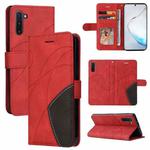 For Samsung Galaxy Note10 Dual-color Splicing Horizontal Flip PU Leather Case with Holder & Card Slots & Wallet(Red)