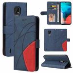 For Motorola Moto E7 Dual-color Splicing Horizontal Flip PU Leather Case with Holder & Card Slots & Wallet(Blue)