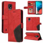 For Motorola Moto E7 Dual-color Splicing Horizontal Flip PU Leather Case with Holder & Card Slots & Wallet(Red)