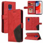 For Motorola Moto G Play 2021 Dual-color Splicing Horizontal Flip PU Leather Case with Holder & Card Slots & Wallet(Red)