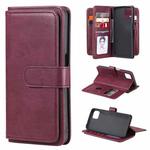 For OPPO A72 5G / A73 5G Multifunctional Magnetic Copper Buckle Horizontal Flip Solid Color Leather Case with 10 Card Slots & Wallet & Holder & Photo Frame(Wine Red)