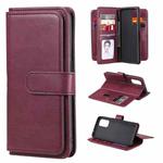 For OPPO Reno5 5G Multifunctional Magnetic Copper Buckle Horizontal Flip Solid Color Leather Case with 10 Card Slots & Wallet & Holder & Photo Frame(Wine Red)