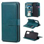 For OPPO Reno5 5G Multifunctional Magnetic Copper Buckle Horizontal Flip Solid Color Leather Case with 10 Card Slots & Wallet & Holder & Photo Frame(Dark Green)