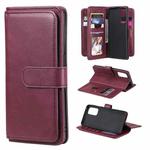 For OPPO Reno5 Pro 5G Multifunctional Magnetic Copper Buckle Horizontal Flip Solid Color Leather Case with 10 Card Slots & Wallet & Holder & Photo Frame(Wine Red)