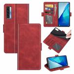 For TCL 20S / 20 5G / 20L Dual-side Magnetic Buckle Horizontal Flip Leather Case with Holder & Card Slots & Wallet(Red)